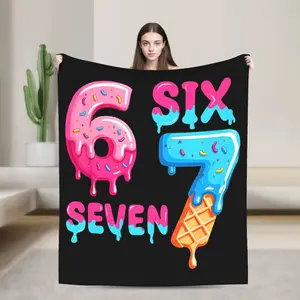 Six Seven Ice Cream Drip Cool Meme 67 Funny Number Blanket -Thick Flannel Bedspread with 67 Number Design, Soft Warm All-Season Bed Cover &, Meme-Themed Gift for s & Room Decor