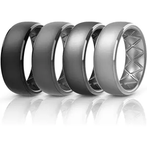 Silicone Rings for Men, 1 ring/4 rings Mens rubber wedding bands with Breathable Design - 8.5mm Wide 2.5mm Thick