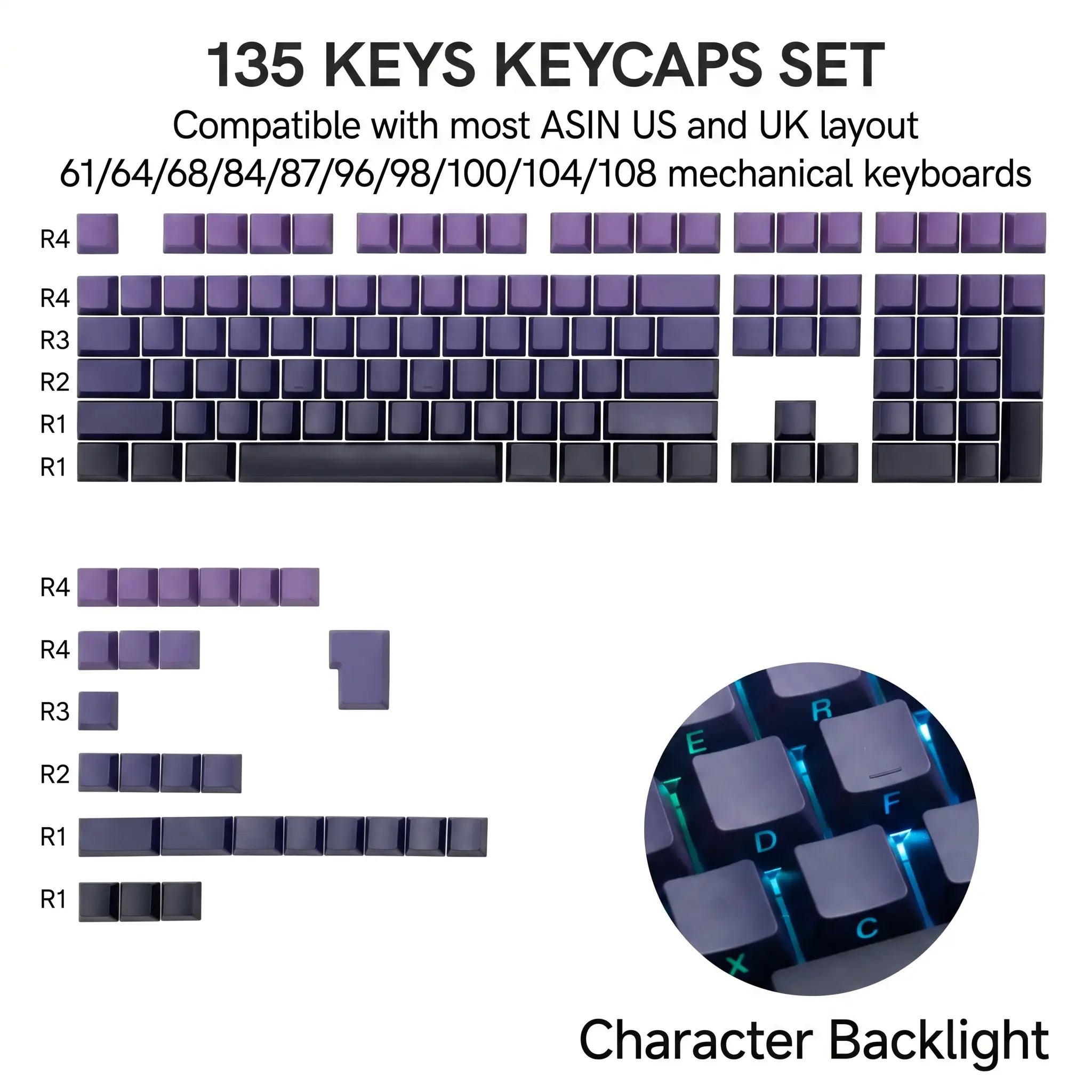 Womier Gradient Double Shot PBT Keycap Set, Shine-Through Cherry Profile Custom Keycaps, Compatible with All Layout Keyboards (Keycaps Only)