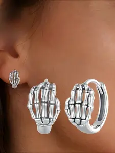 925 Sterling Silver Skull Hand Bone Earrings, Hypoallergenic Dark Gothic Halloween Party Earrings For Women, Statement Earrings, Exquisite Holiday Gifts