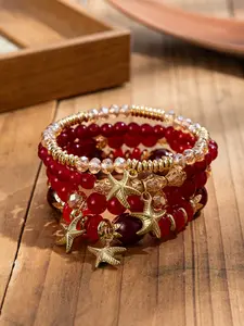 Bohemian Multi-Layer Faux Crystal Bead Bracelet Set, Sweet Starfish Pendant for All Seasons, Trendy Fashion Jewelry Gift