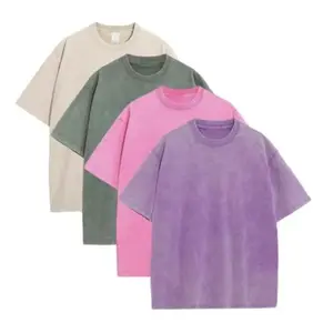 Men's 4-Pack Crew Neck Oversized Baggy Relaxed Vintage Heavyweight Cotton Acid Wash T-Shirts, Soft Gym Workout Tees, Four-Pack