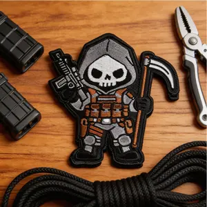 Cute Death Tactical Patch for Backpack Vest Jacket DIY Equipment, Embroidered Velcro Patch, Perfect for Bags Vests Jackets