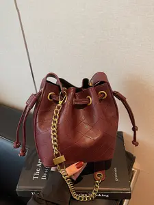 Women's Single Shoulder Crossbody Bag, Solid Color Drawstring Design, Fashionable Chain Strap, Versatile & Casual Accessory