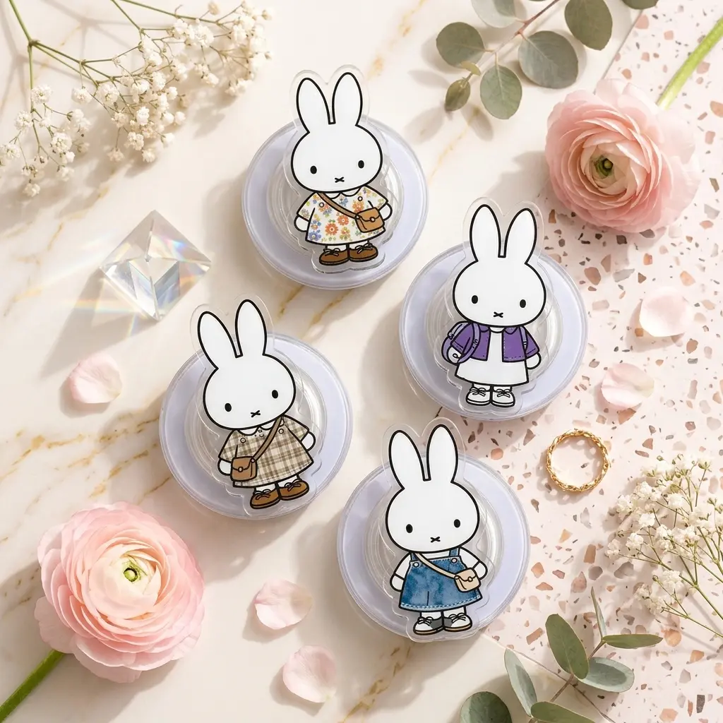 Cute Bunny Outfit MagSafe Phone Grip, Kawaii Rabbit Magnetic Stand, Pastel Pink Animal Mobile Acrylic Holder, Gift For Her Case Accessory Top