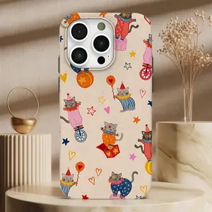 Cute Circus Cat  Case Colorful Clown Kitten Design Fun Playful Pattern Gift For Cat Lovers Durable Soft Matte Protective Cover