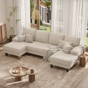 U-Shaped Sectional Sofa Couch for Living Room, Modern Modular Sofa with Double Chaise, Classic Lounge Couch Sleeper for Apartment, Office Solid Wood Frame sectional couch