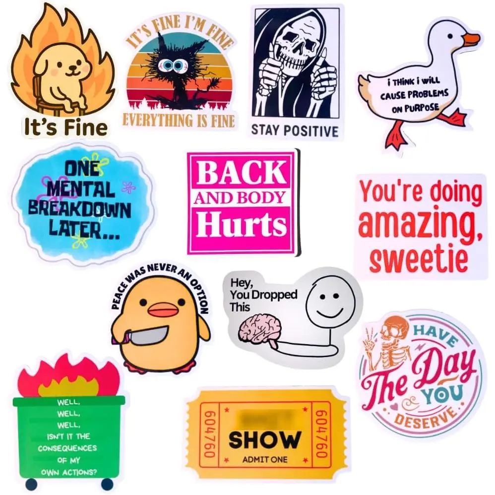 12-Pack Strong Magnetic Refrigerator Magnets - Novelty Designs, Playful Memes, Cute Animals, Inspirational Words, Thoughtful Gift for All Ages, Home Supplies for Home Office Use