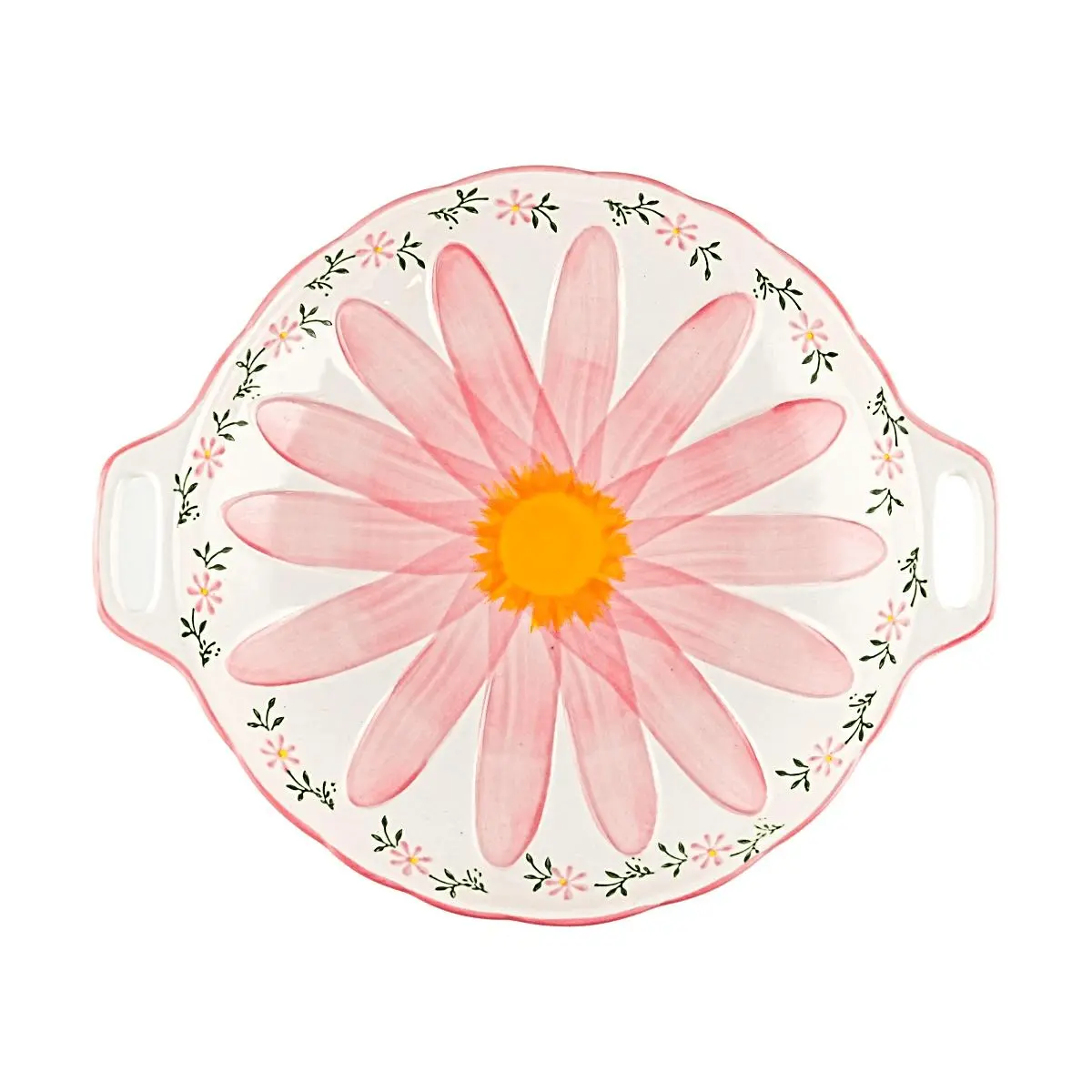 Glaze Story Daisy Dinner Plate - Pink Floral Porcelain Ceramic Form Plate, Rustic Aesthetic Colored Accents Ceramic Serving Dish for Kitchen & Dining