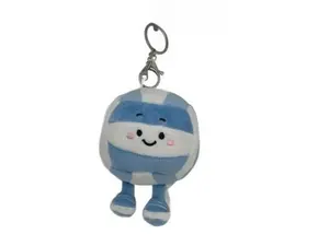 Plush Light Blue (Carolina blue)  and White Volleyball Bag chatm or Keychain with Adorable Face Design and Soft Texture. Great Volleyball gift idea.