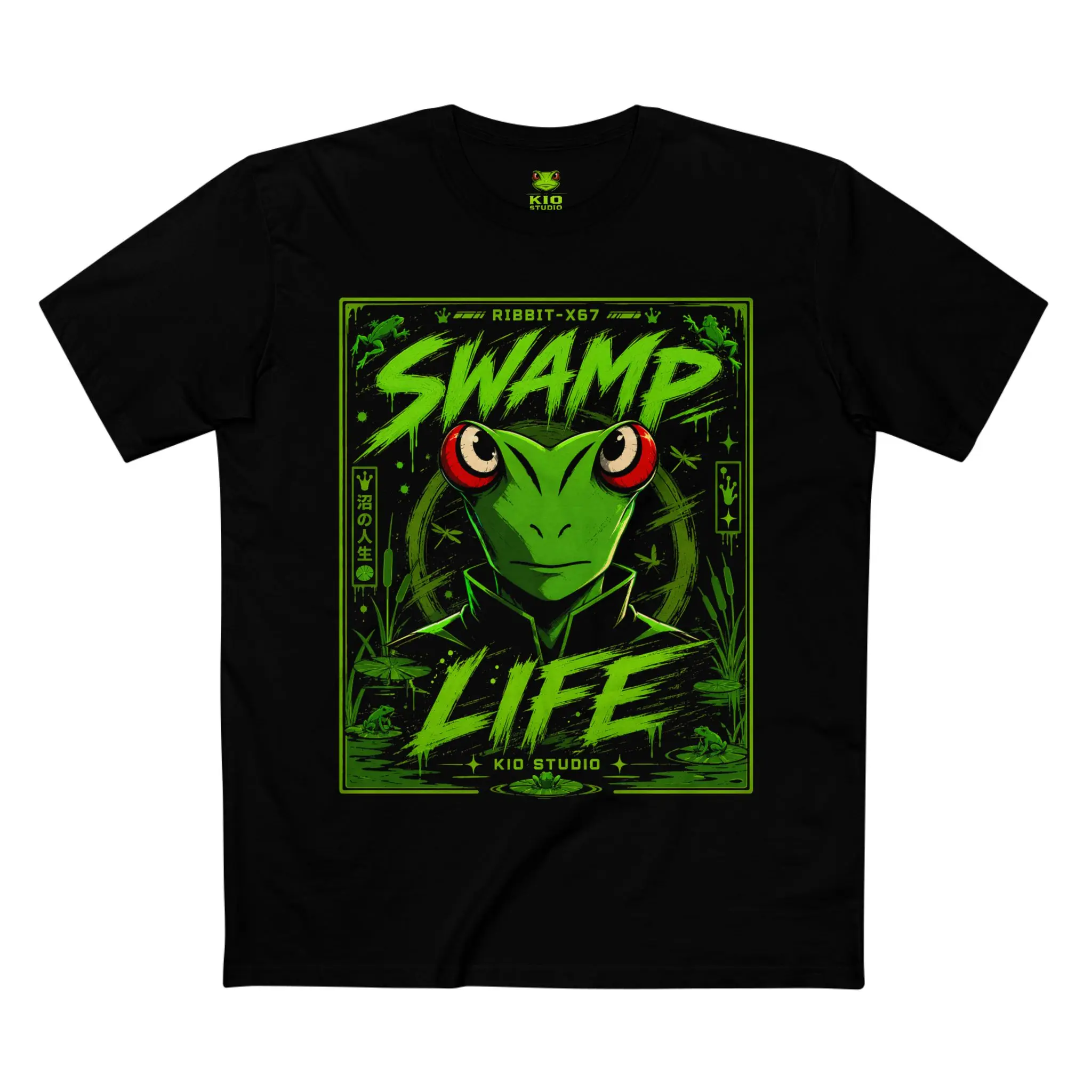 Swamp Life Frog Graphic Tee — Neon Green Amphibian Design