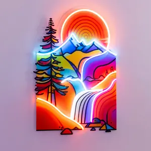 Mountain Sunset Neon Light LED Wall Art Colorful Landscape Neon Decor for Bedroom Living Room Game Room Studio Modern Aesthetic Wall Hanging Creative Gift Home Decoration