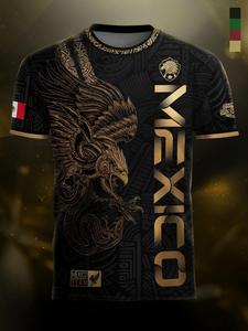 Mexico Gold Eagle Aztec Warrior Heritage Soccer Jersey, Soccer Shirt, Fitted Casual Long Sleeve Design, All over Print for All Seasons