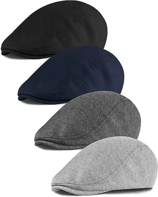 Pack of 4 Newsboy Men's Hat Newsboy Cap Flat Cap Soft Stretch Fit Men Cap Cabbie Hunting Cap for Men Outdoor Daily Use