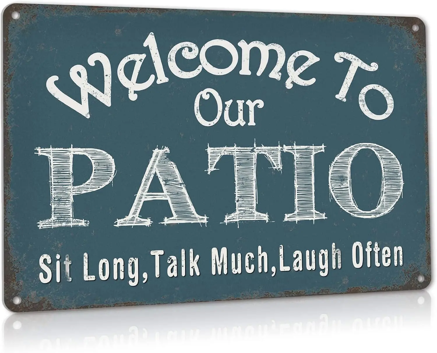 Vintage Metal Hanging Patio Sign, 8"x12" Farmhouse Look Home Wall Decoration, Lightweight Outdoor Backyard Decor, Pre-Drilled Holes Home Supplies Plaque