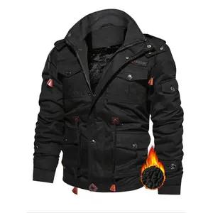 New Thickened Warm Parka Mid-Length Winter Hooded Fleece Jacket, Multi-Pocket Casual Men's Detachable Hat Outdoor Workwear Coat