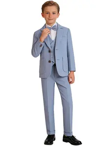 【Bebekids】4-piece boys' suit set (jacket + vest + pants + bow tie), Solid Color Suits, suitable for boys, toddlers, teenagers, weddings, graduation ceremonies, church occasions, and as a gift! Formal slim-fitting boys' suit (excluding shirt) - 23710