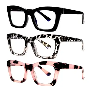 3 Pack Oprah Style Reading Glasses Blue Light Blocking Square Computer Spring Hinge Readers for Women