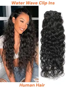 8pcs Water Wave Clip In Natural Wavy Hair Natural Black Virgin Human Hair Extension Clip-In Hair Extension Weft Hair Extension Hair Weaves Hair Extension