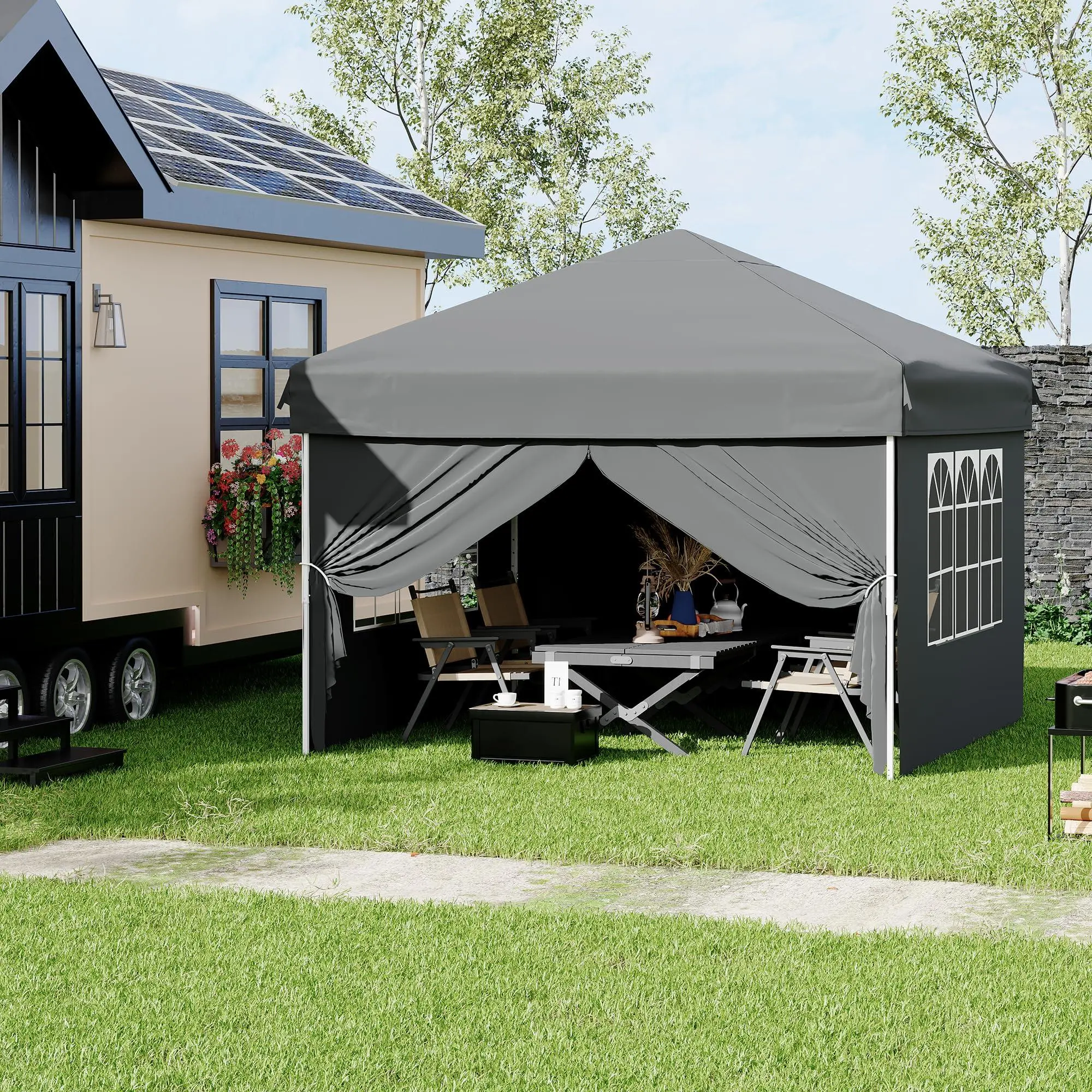GAOMON Gray 10x10 Pop Up Canopy Tent with 4 Waterproof Sidewalls,Portable Outdoor Tent for Camping, Beach, Backyard - Includes Carry Bag, Stakes & Guy Lines (10 ft x10 ft, Instant Setup)