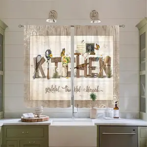 2pcs Farmhouse Kitchen Curtains, Semi Blackout Window Curtains Home Decoration Living  bedroom dining  Cafe Study,  Decor Decorative casual high ceiling set inganchos custom drapery panel doble layer room darkening floral print ruffle boho cortina forro