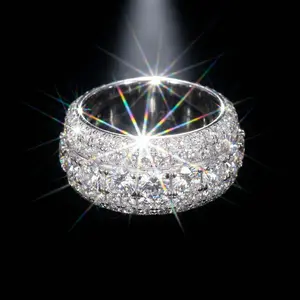 Moissanite Ring for Women - Triple Row Pave Setting D Color VVS1 Clarity 9.25 Hardness Lab Grown Diamond Alternative Engagement Wedding Band