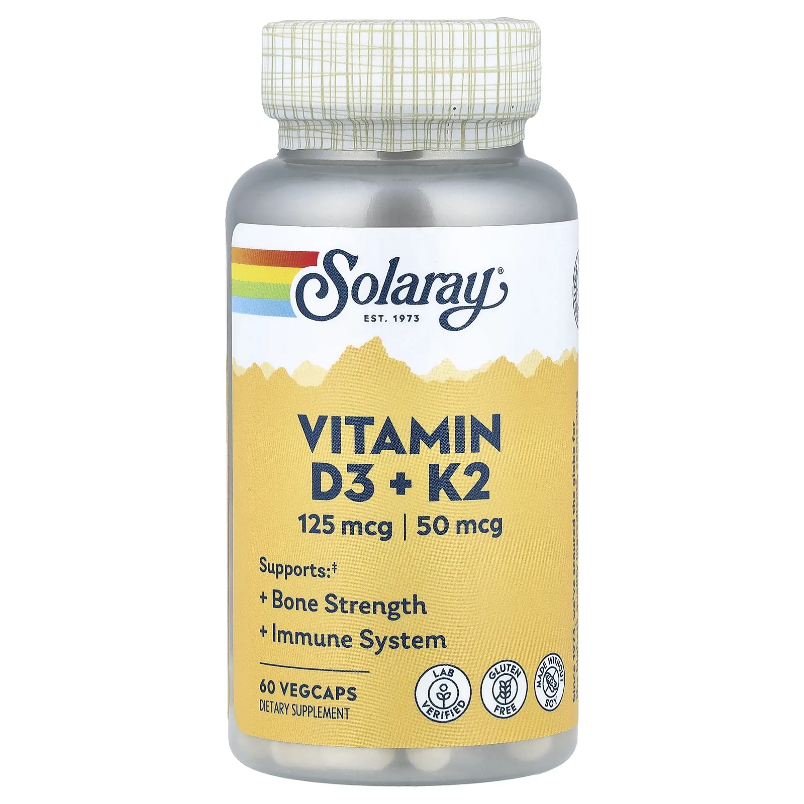 Solaray Vitamin D3 + K2, 60 VegCaps
