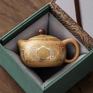 Purple Clay Fengming Xishi Teapot Handmade from Golden Clay, Dunhuang High-Grade Kung Fu Tea Set, Ceramic Tea Pot with Gift Box Packaging