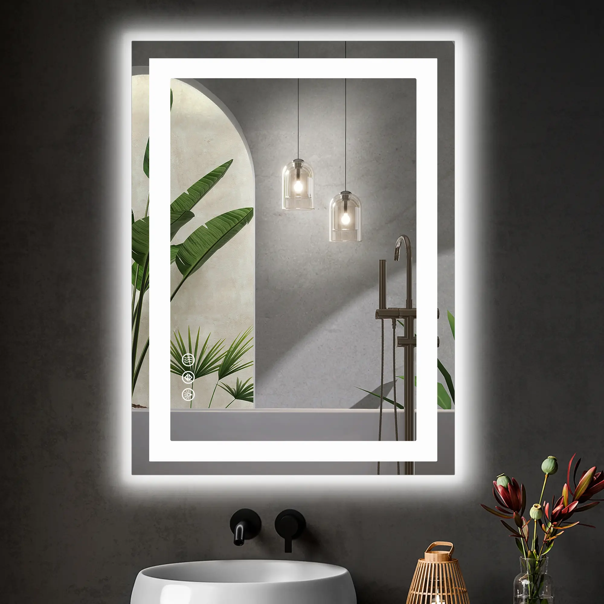 LED Bathroom Mirror with Lights, Anti-Fog Wall Mirror, Ligthed Dimmable Rectangle Bathroom Vanity Mirror with Front Light and Backlit, Memory Function