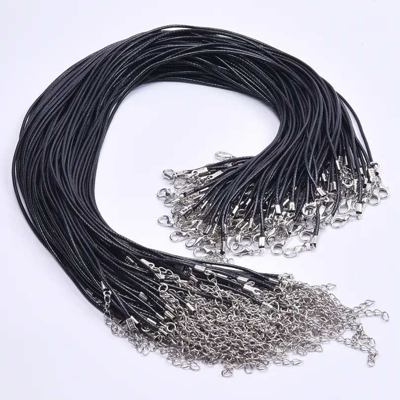 10/20/30pcs DIY Leather Cord For Pendant 50cm Long Necklaces Rope Black Color Braided Women Men Choker Adjustable Lobster Clasp