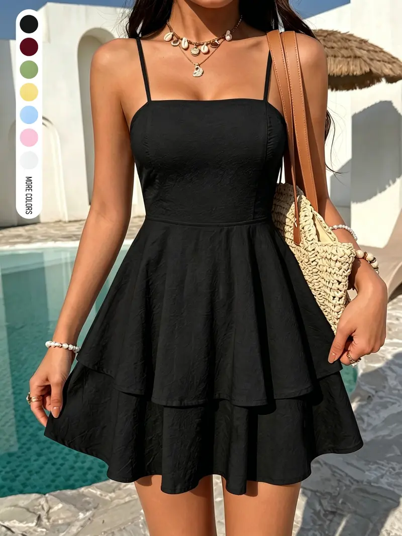 versatile little black dress SHEIN Women's Elegant Solid Color Sleeveless Waist Cinched Mini Dress,Business Casual Woman,XS main image 0