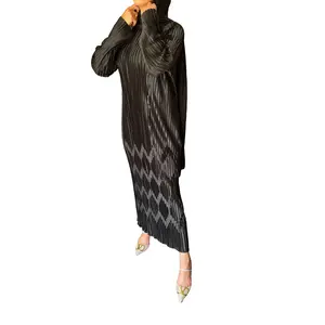 Long Sleeve Pleated Silk Maxi Belted Dress