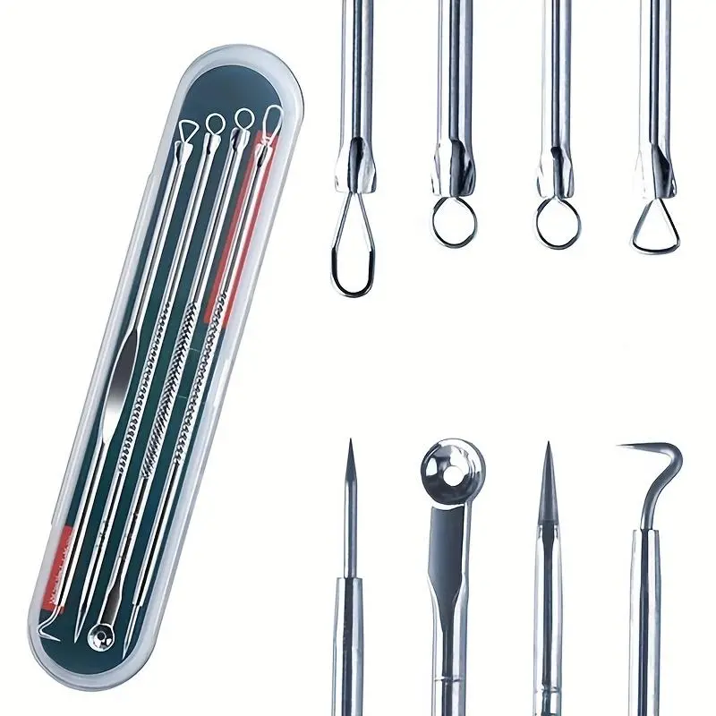 4pcs/set Acne Blackhead Needle Black Spot Pimple Blemish Remover Skin Care Women Beauty Acne Care Pore Cleanser Needle Hook