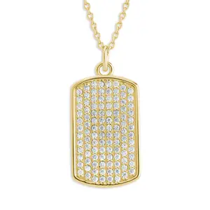 Pave CZ Rounded-edge Rectangle Pendant Necklace