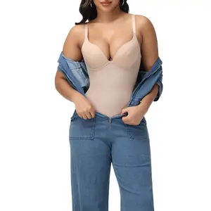 SHAPSHE Backless Shapewear Corset Bodysuit for Women Seamless Low Back Deep Plunge Full Body Shaper in Soft