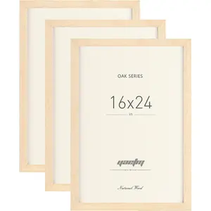 Oak  16x24 Frame Set of 3, Wide Molding,  Solid  Picture Frame 16x24 with Plexiglass for Wall Mount (3 pack, Oak)