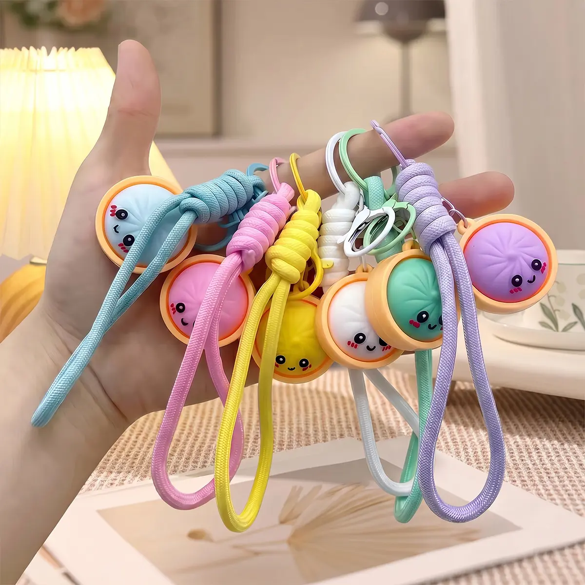 Unisex 6-Piece Kawaii Dumpling Form Keychain Set, Wear-Resistant PVC Food-Shaped Backpack Charms, Fashion Keychains, Cute Party Gift Collectible Accessories for Girls, Daily Use Fashion Accessories, Fashion Keychain, Kawaii Accessories