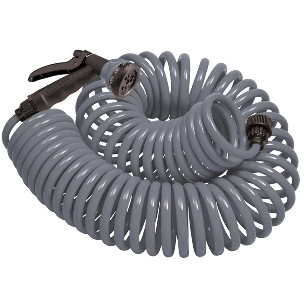 Orbit Gray Polyurethane Garden Hose Combo - 0.375 in. x 50 ft. (3/8 in.) Angle Center Coil with 8-Pattern Sprayer Head, Adjustable Hose Watering Equipment, Tangle-Free, Trigger Lock, Cone & Flat Settings for Lawn Watering & Home Improvement Irrigation