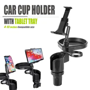 4-in-1 Car Cup Holder Phone Mount with Tray Adjustable Multifunctional Car Accessory for Drinks & Phone TikTok Viral Driving Essential 4-13 inches Compatible