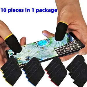 Gaming Finger Sleeves, Carbon Fiber Ultra-Thin Breathable Seamless Touchscreen Thumb Covers, 10 Pcs, for All Touchscreen Devices