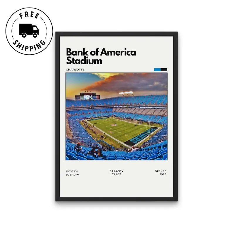 Bank of America Stadium Poster – Home of the Carolina Panthers. NFL Stadium Wall Art, Office Print, Games Room Print, Basement Print