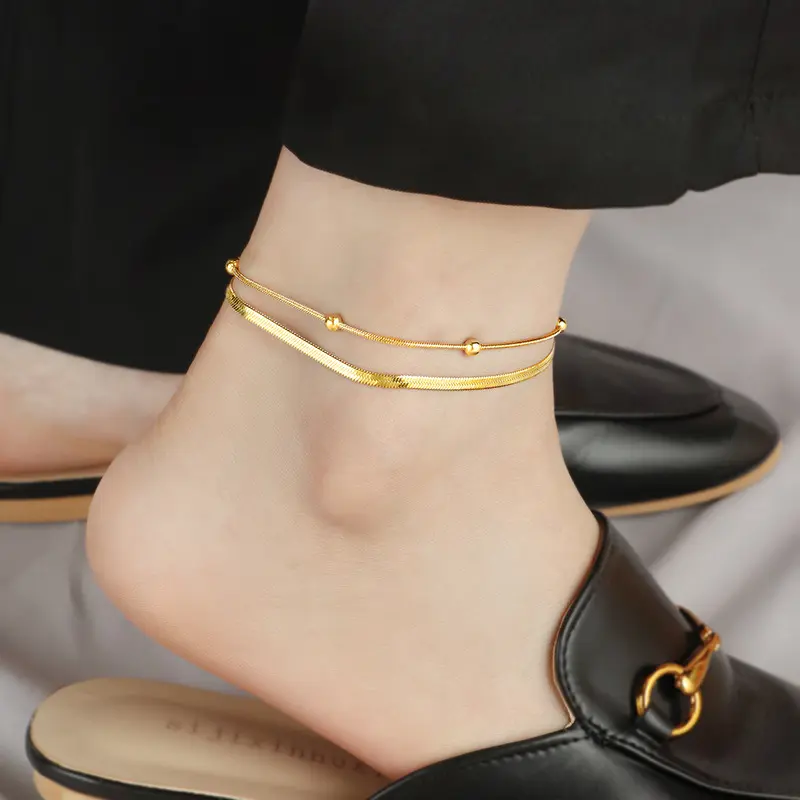 Summer fashion snake bone pattern anklet, elegant shiny titanium steel anklet for women and girls, beach party fashion accessory, daily dress decoration, trendy and versatile, great choice for gift giving!