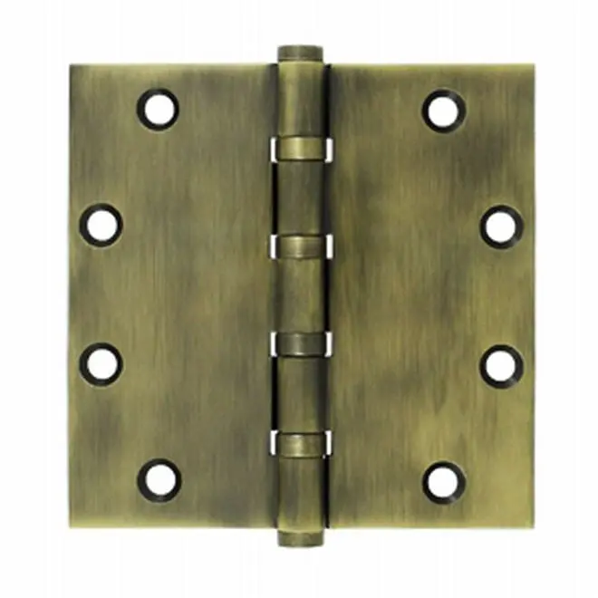 Deltana DSB55B5 Brass Door Hinges, 5x5 in. Square Antique Design, 1 Year Finish Warranty, Suitable for Bath & Kitchen Doors