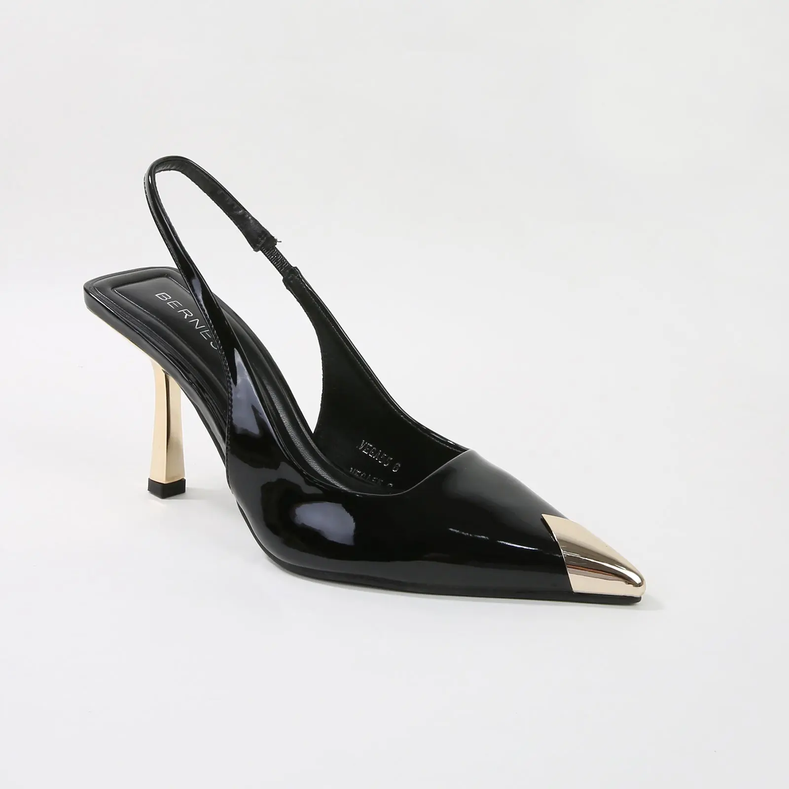 Women's Stylish Patent Leather Pointed-Toe Slingback Stiletto Heels - Metallic Cap Toe, 3 in Heel, Elastic Inset, Elegant Formal Evening Party Footwear
