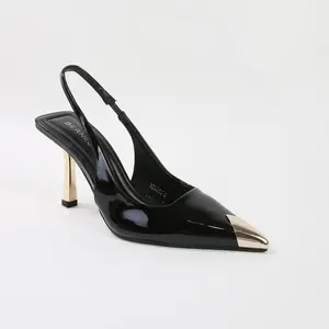 Women's Stylish Formal Metallic Accent Pointed-Toe Slingback Heel Sandals - Elastic Shoe for Evening Wear