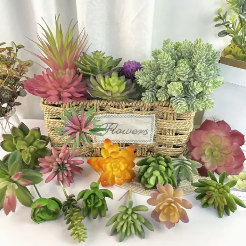 32pcs Random Small Artificial Succulent Plant Set, Colorful Low Maintenance Decorative Plastic Plants, Fake Plants, No Pot, Realistic Decor for Kitchen Home Office Room, Fake Plant Decoration