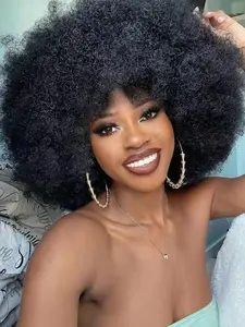 12 Inch Afro Curly Wig for Women, Synthetic Hair Wig for Daily Party, Fashion Fluffy Synthetic Hair Wig for Women, Afro Kinky Curly Hair Wig with Bangs, Afro Wigs