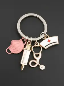 Nurse Themed Keychain, Cute Nurse Mask & Syringe & Stethoscope Design Keychain for Women & Men, Fashion Nurse Keychain Accessory for Bag Decoration, Charms Gifts for Her