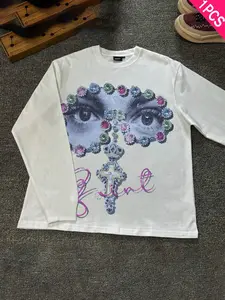 Men's Long Sleeve Thin Knit T-Shirt, Y2K Cross Eye Graphic Tee, Slim-Fit Casual Top for All Seasons, Perfect Gift Idea