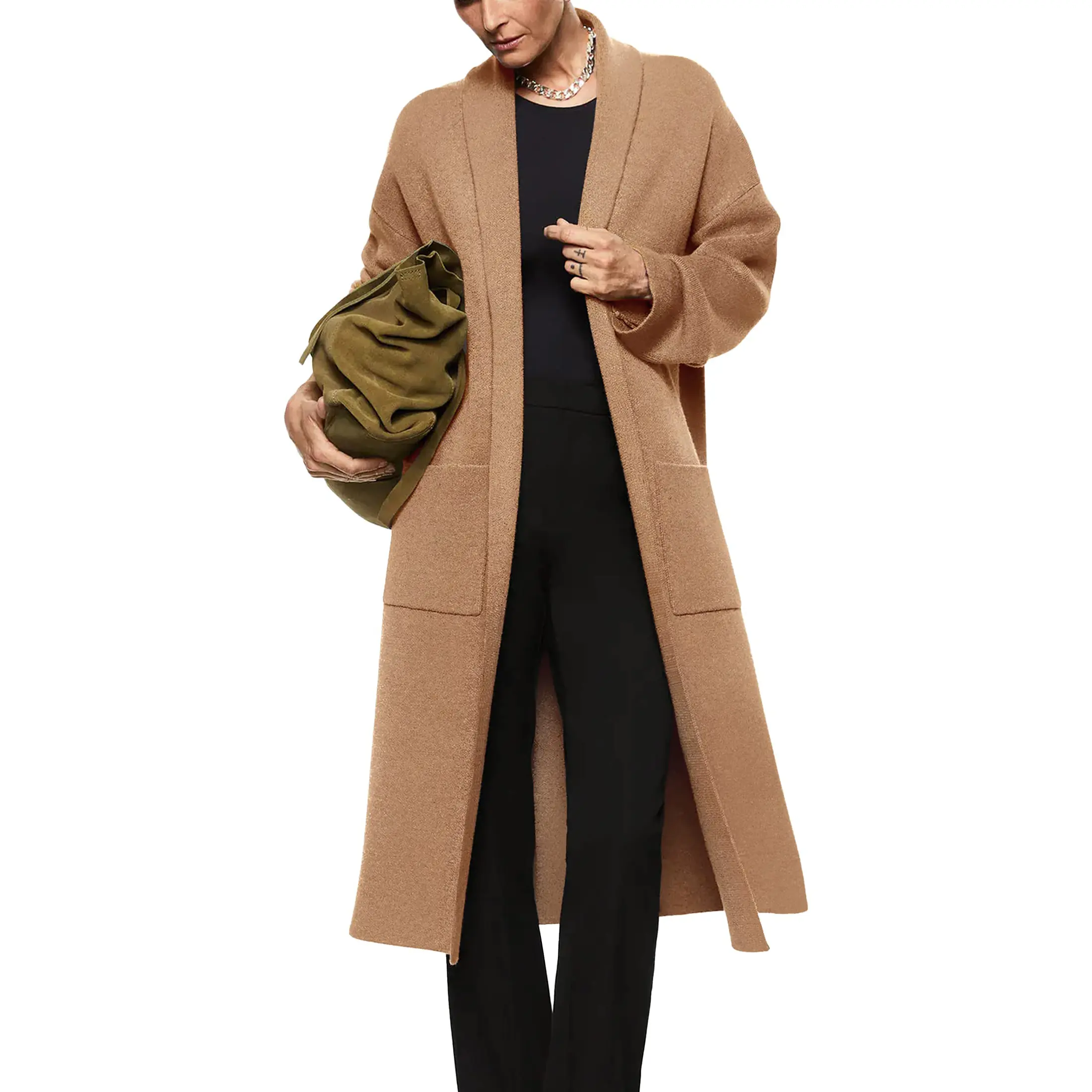 Danedvi Women's Soft Solid 45% Viscose Nylon Knitwear Kimono Shawl Cardigan Coat Sweater - Open-Front, Oversized Lapel, Long Sleeve, Drop Shoulders, Maxi Duster, Comfy Fabric, Pockets, Racerback Compatible, Warm Dressy Apparel, Long Length, Loose Fit, Fas